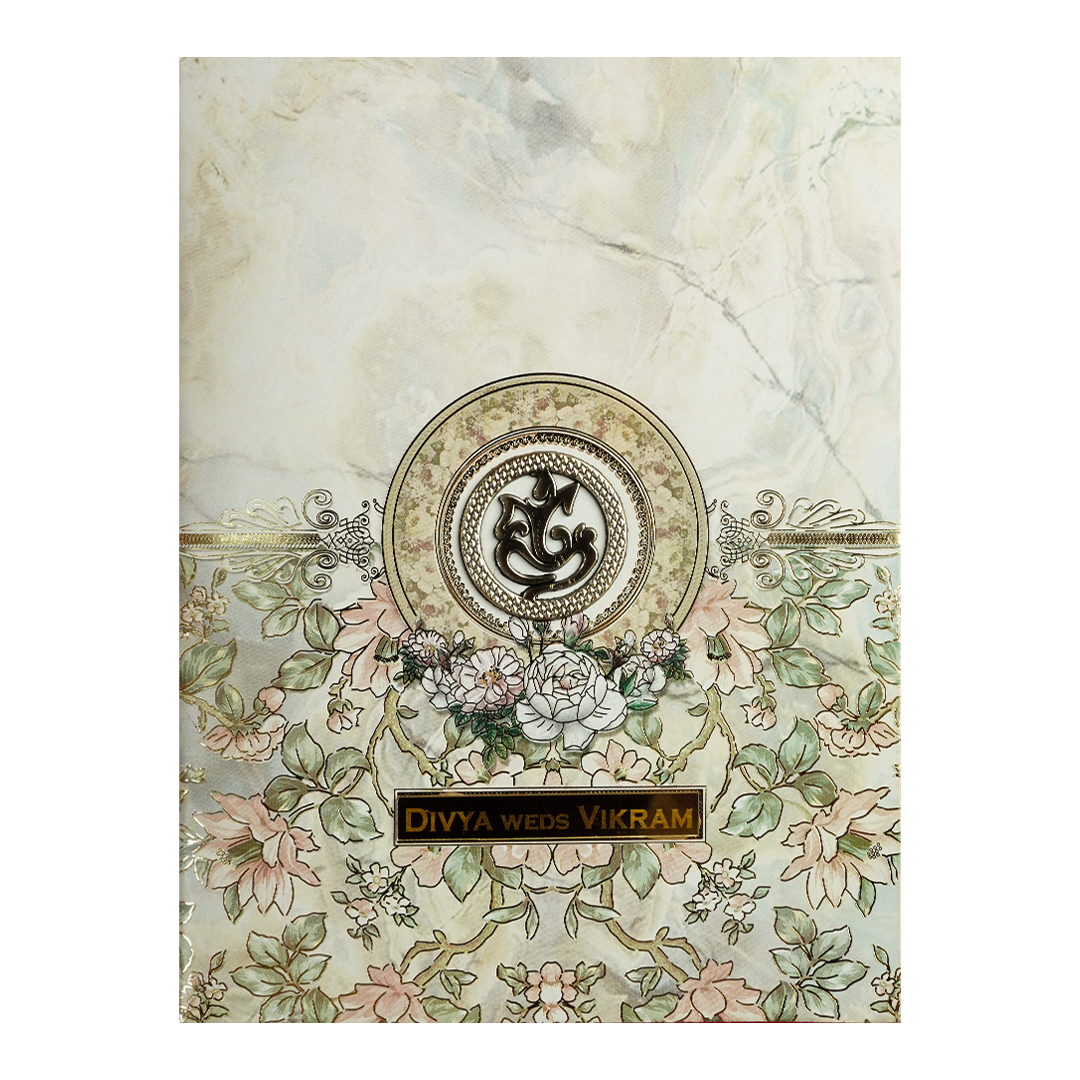 Cream Floral Marble Wedding Card-KNKC4084