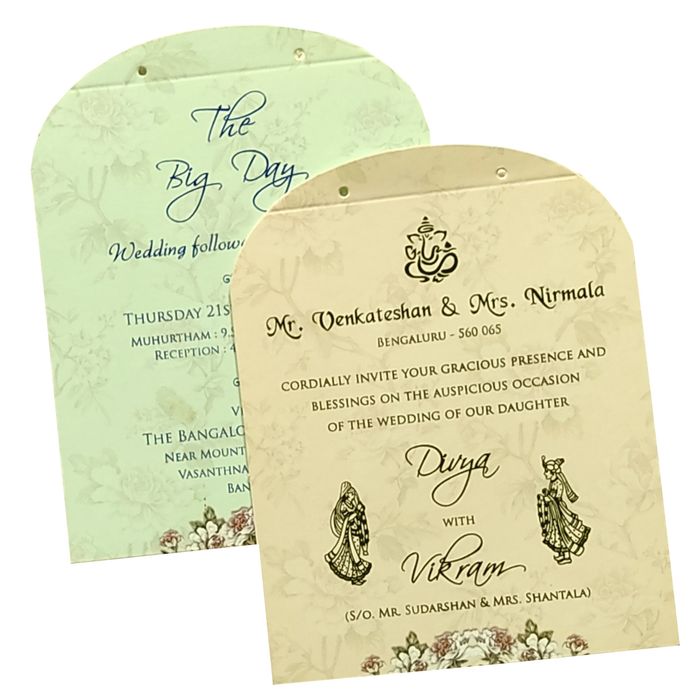 Green Floral MDF Invitation Card-King of Cards