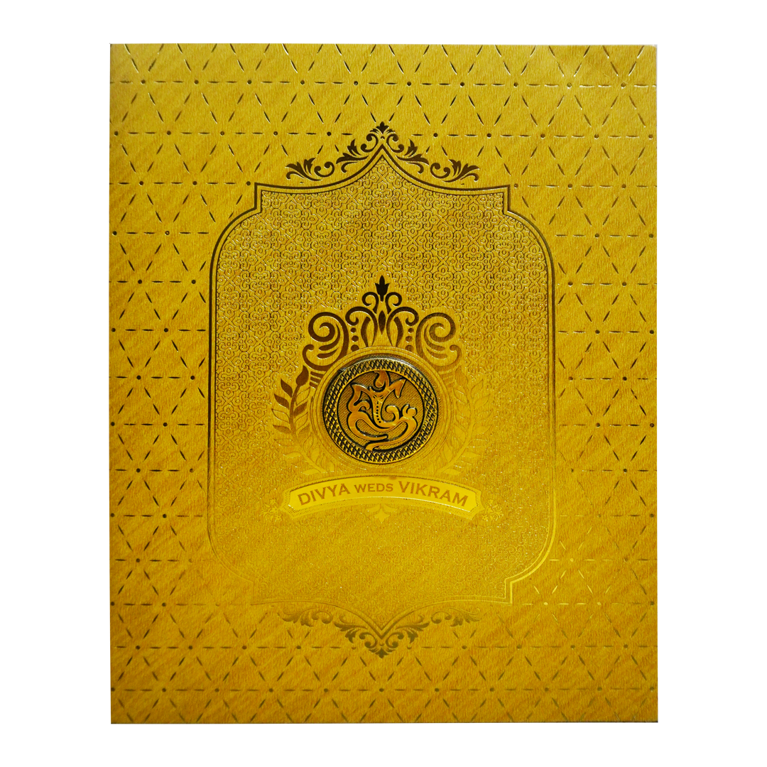 Mustard Yellow Ganesha Wedding Card-KNR5032G