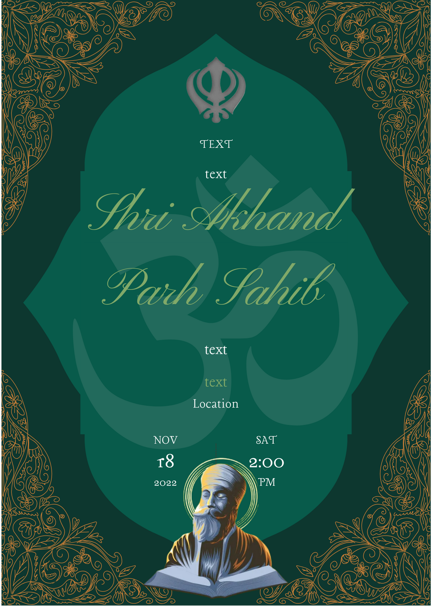 Green Floral Akhand Path Invitation-AAAKI003