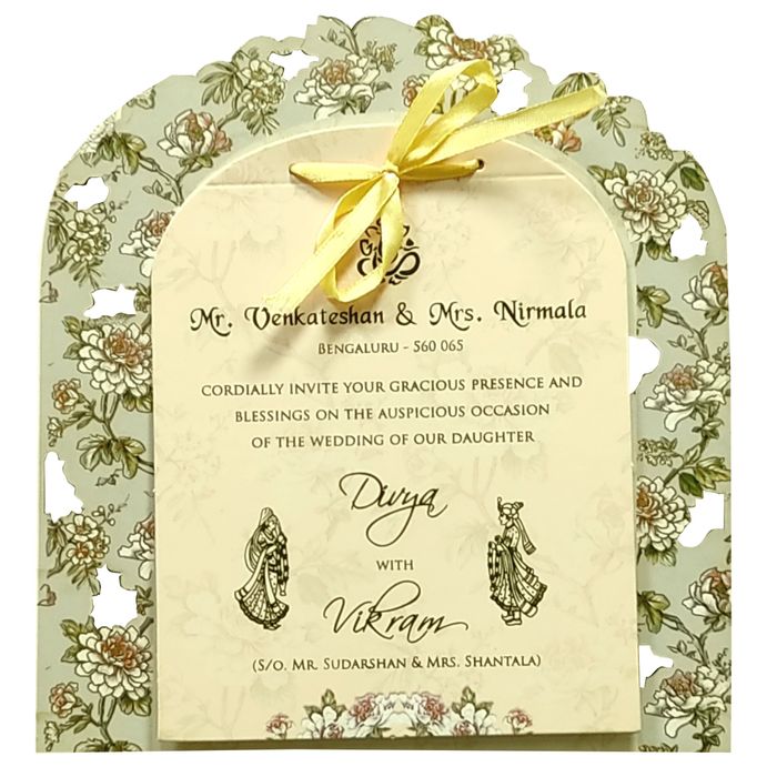 Green Floral MDF Invitation Card-King of Cards