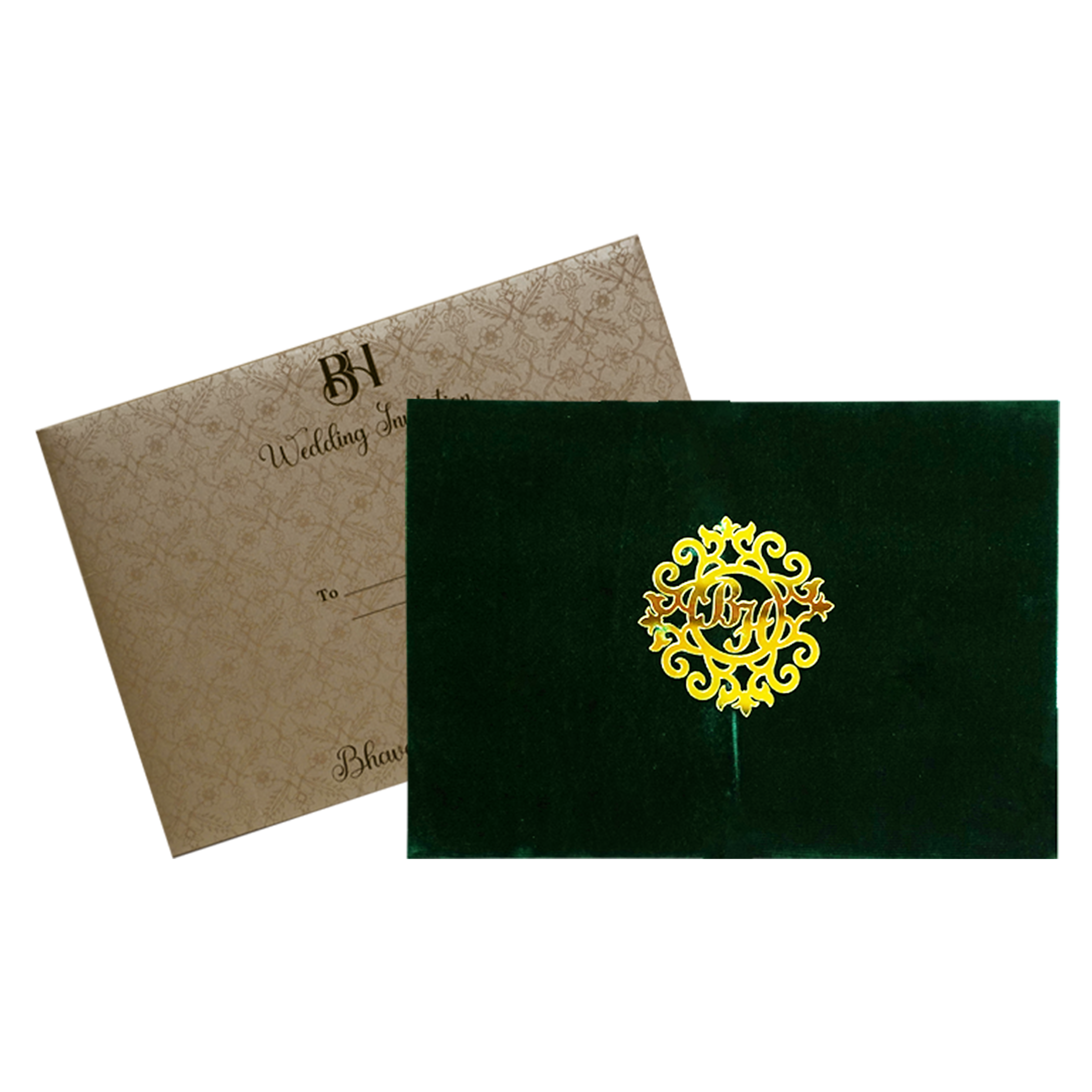 Green Velvet Fabric Invitation-KSI12490