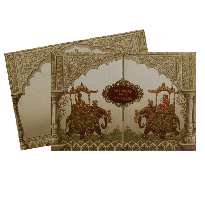 Cream Padded Wedding Invitation Card-King of Cards