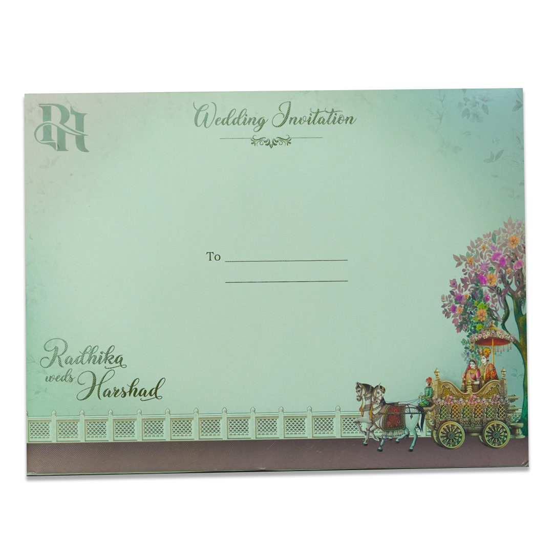 Green Procession Padded Wedding Card - KSI64110