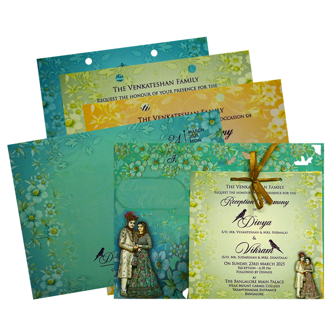 Green Bride Groom MDF Wedding Card-KNKO7603