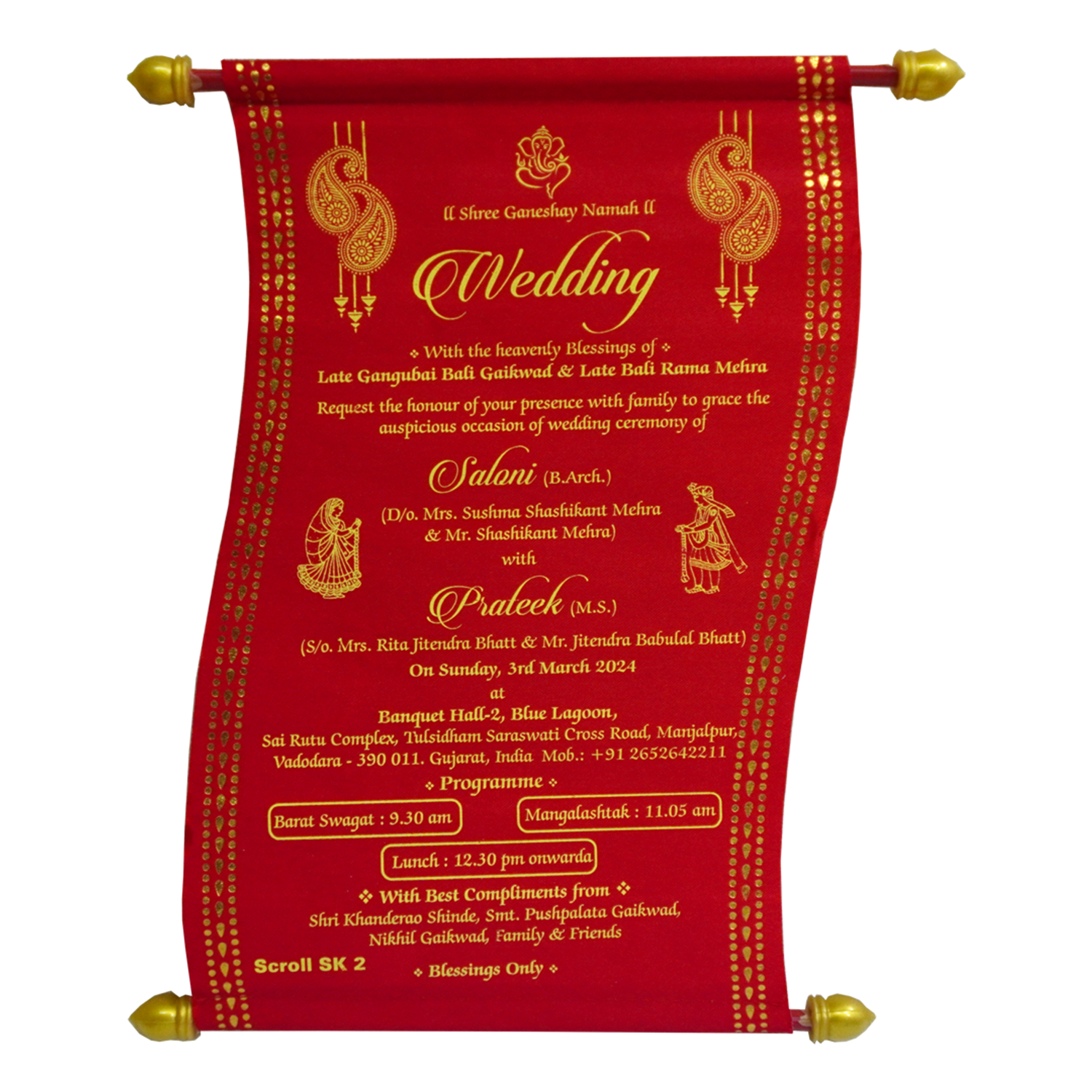Red Satin Marriage Scroll Card-KJTS0002