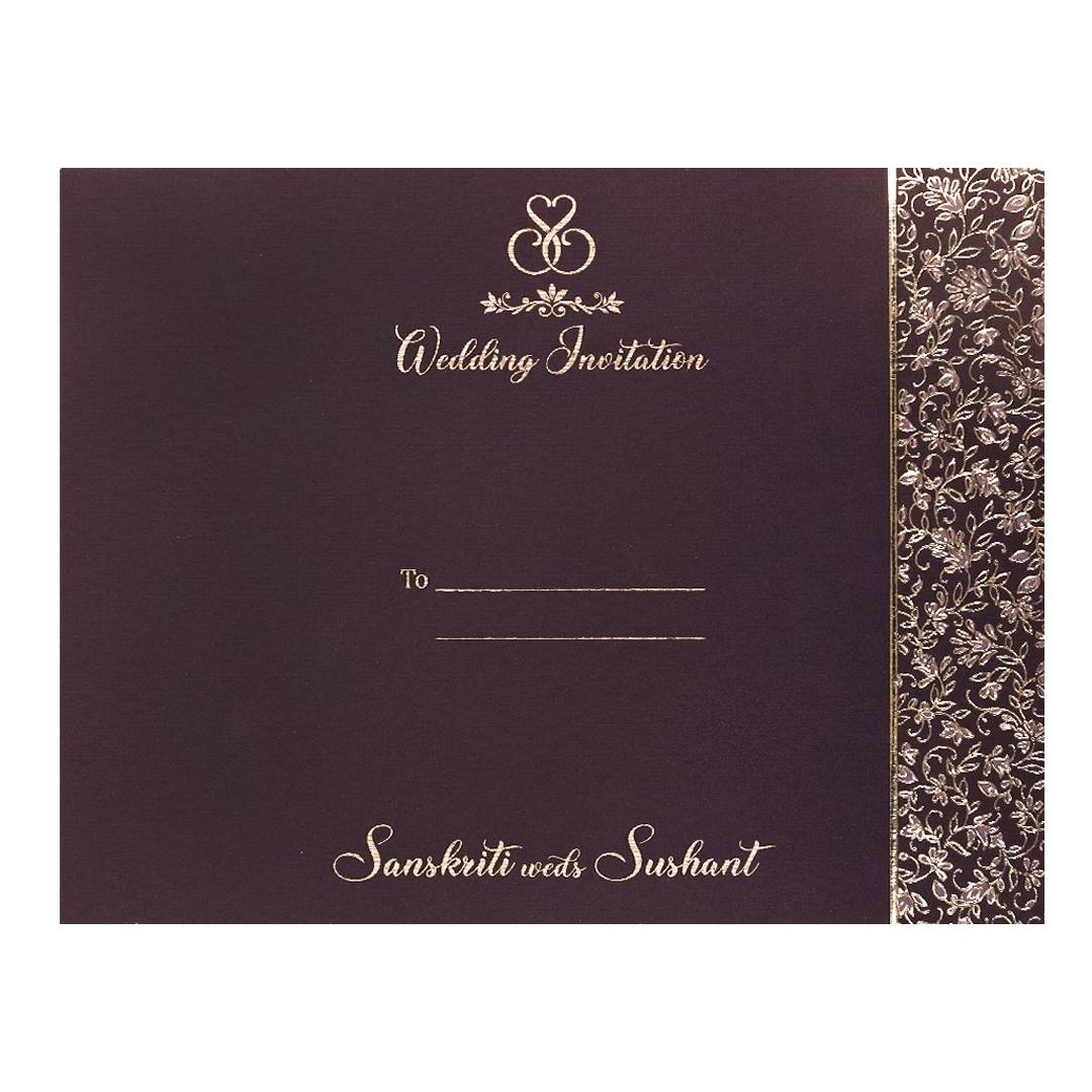 Purple Gold Floral Padded Wedding Card-KSI64340