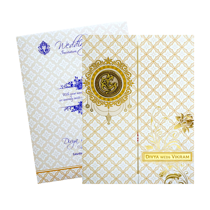 White Gold Floral Nameplate Invitation Card-King of Cards