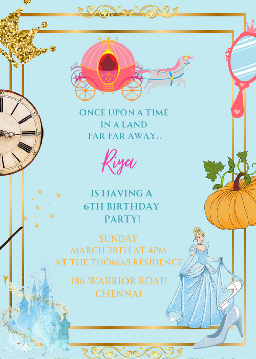 Blue Fairy Tale Kids Birthday Invitation-AAKBI006