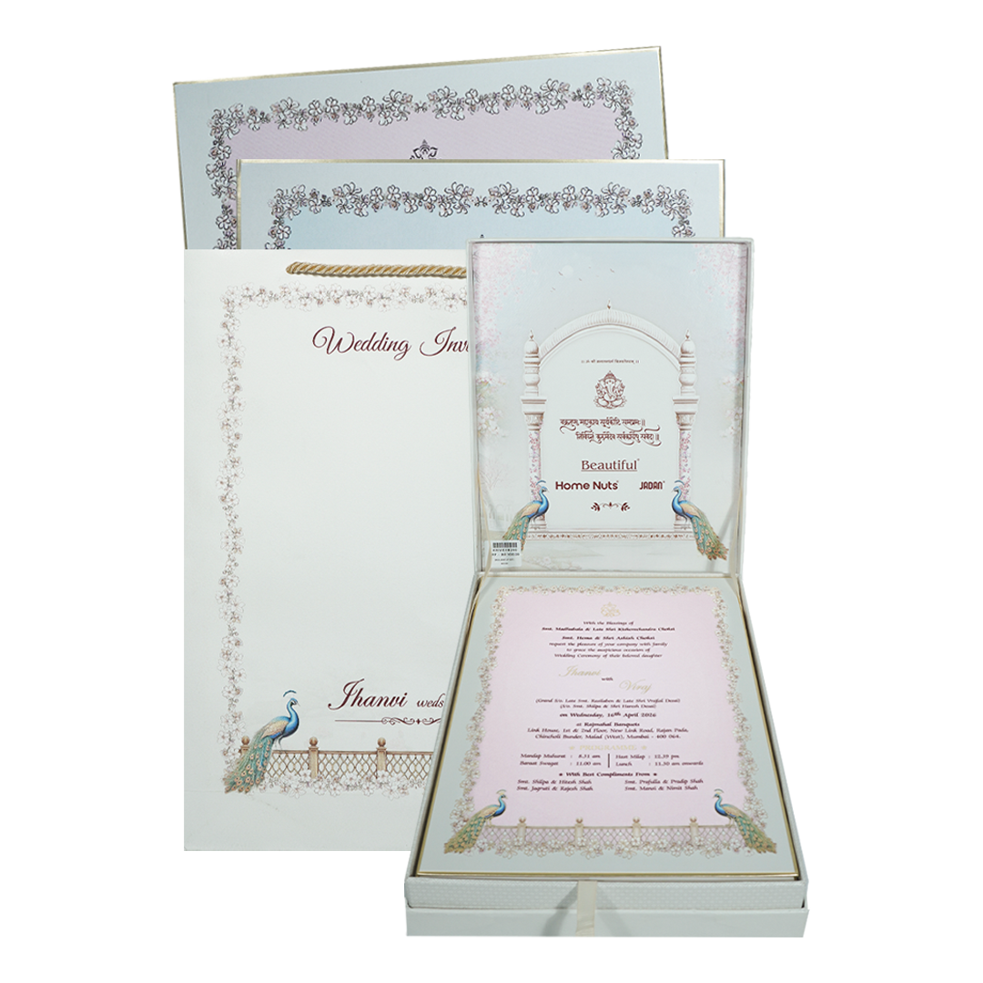 White Floral Arch Wedding Invitation Box-KMMEX8290