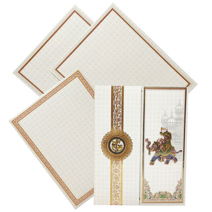 Royal Door Opening Invitation Card with Bride and Groom on Elephant - KNKJ1101-King of Cards