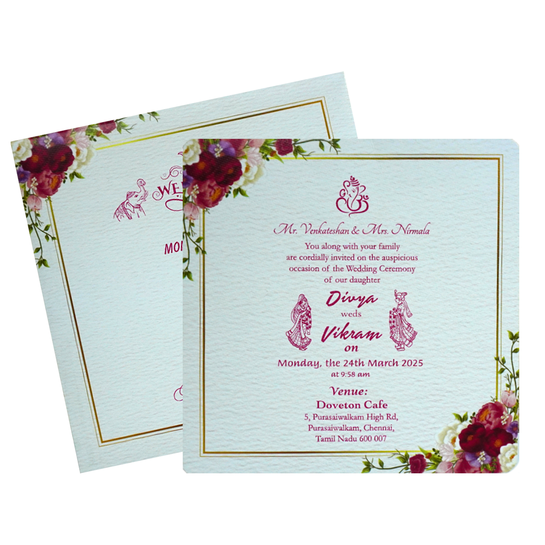 White Floral Single Sheet Invitation-KNIC7303