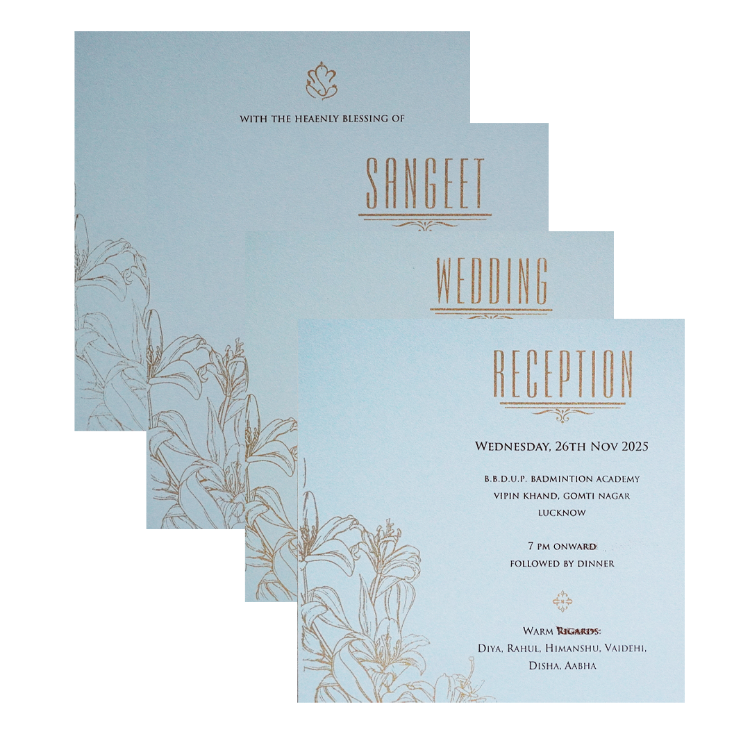 Light Blue Floral Nameplate Wedding Card Design-KPR05380