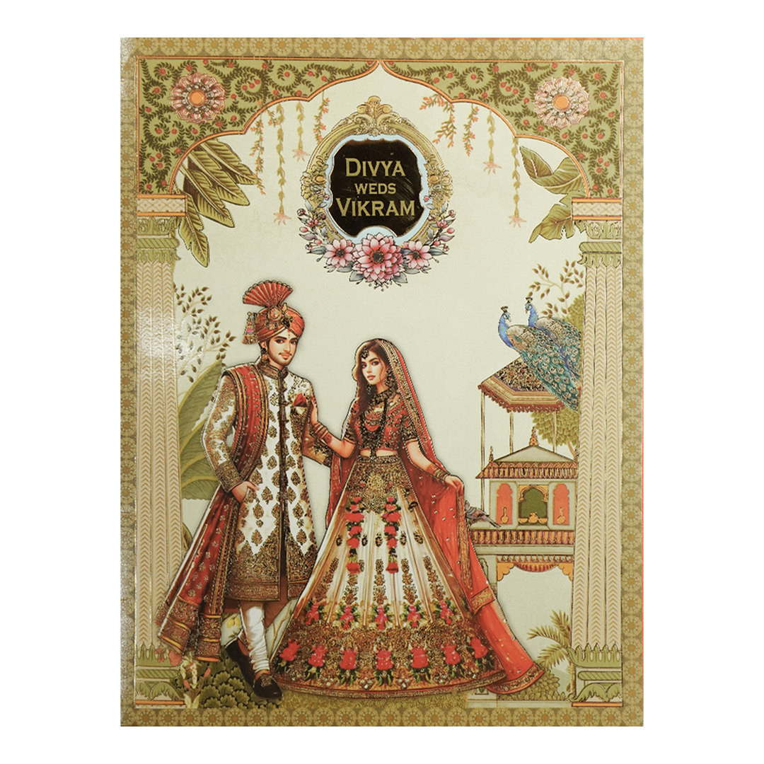 Mint Green Peacock Couple Wedding Card-KNKJ1144