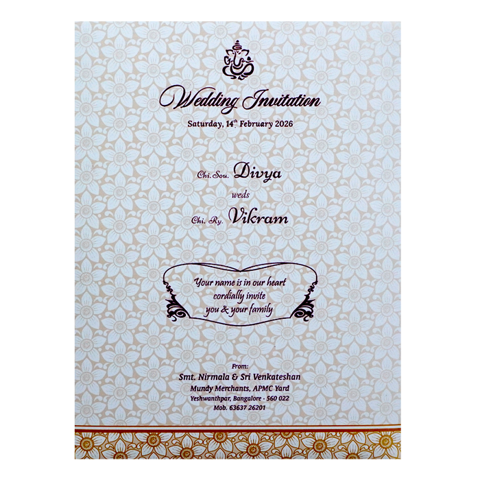 White Floral Embossed Door Invitation Card-King of Cards