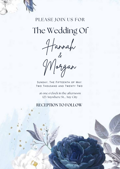 Light Blue Floral Reception Party Invitation-AARPI005