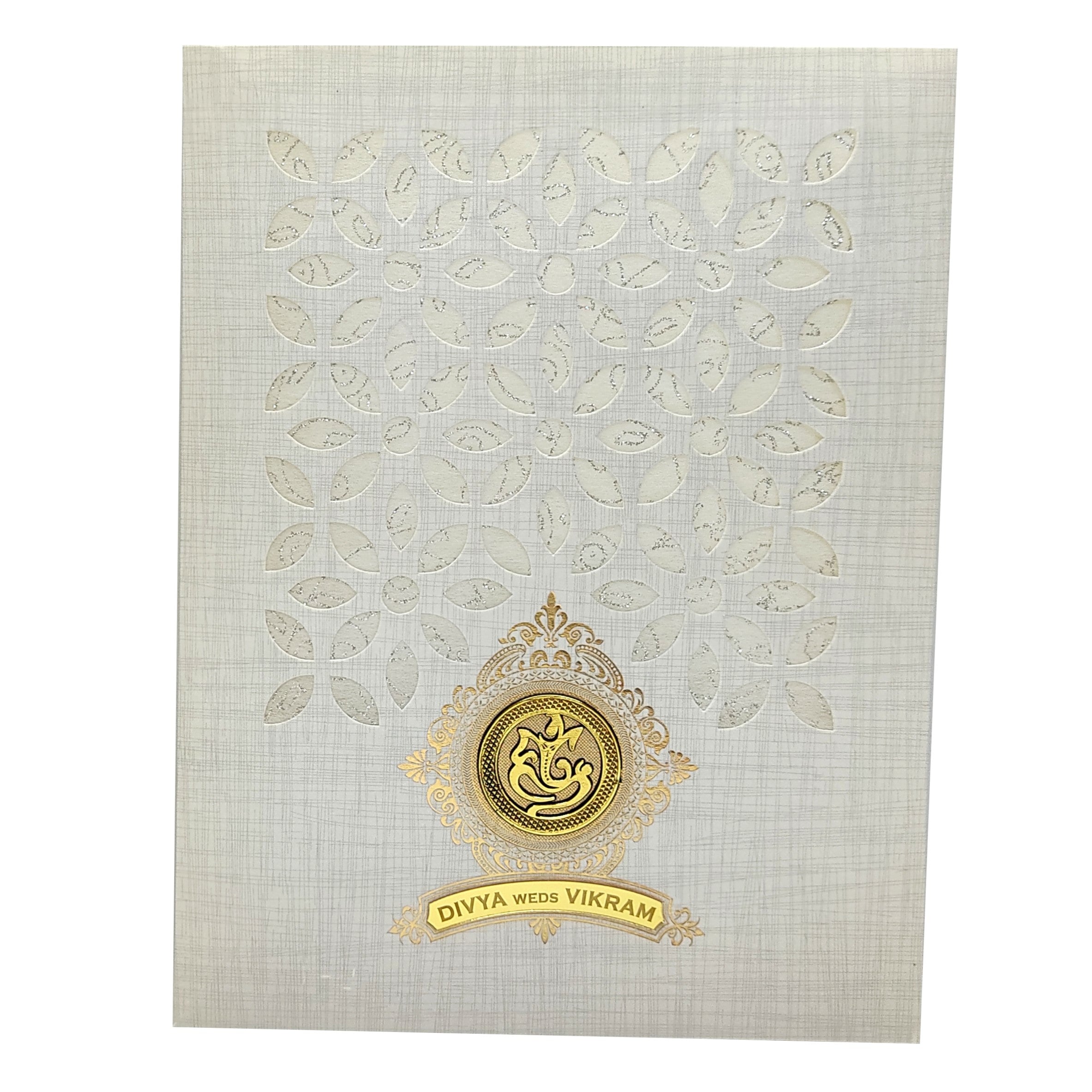 Grey Metallic Laser Cut Invitation Card With Ganesha-KNK9405G