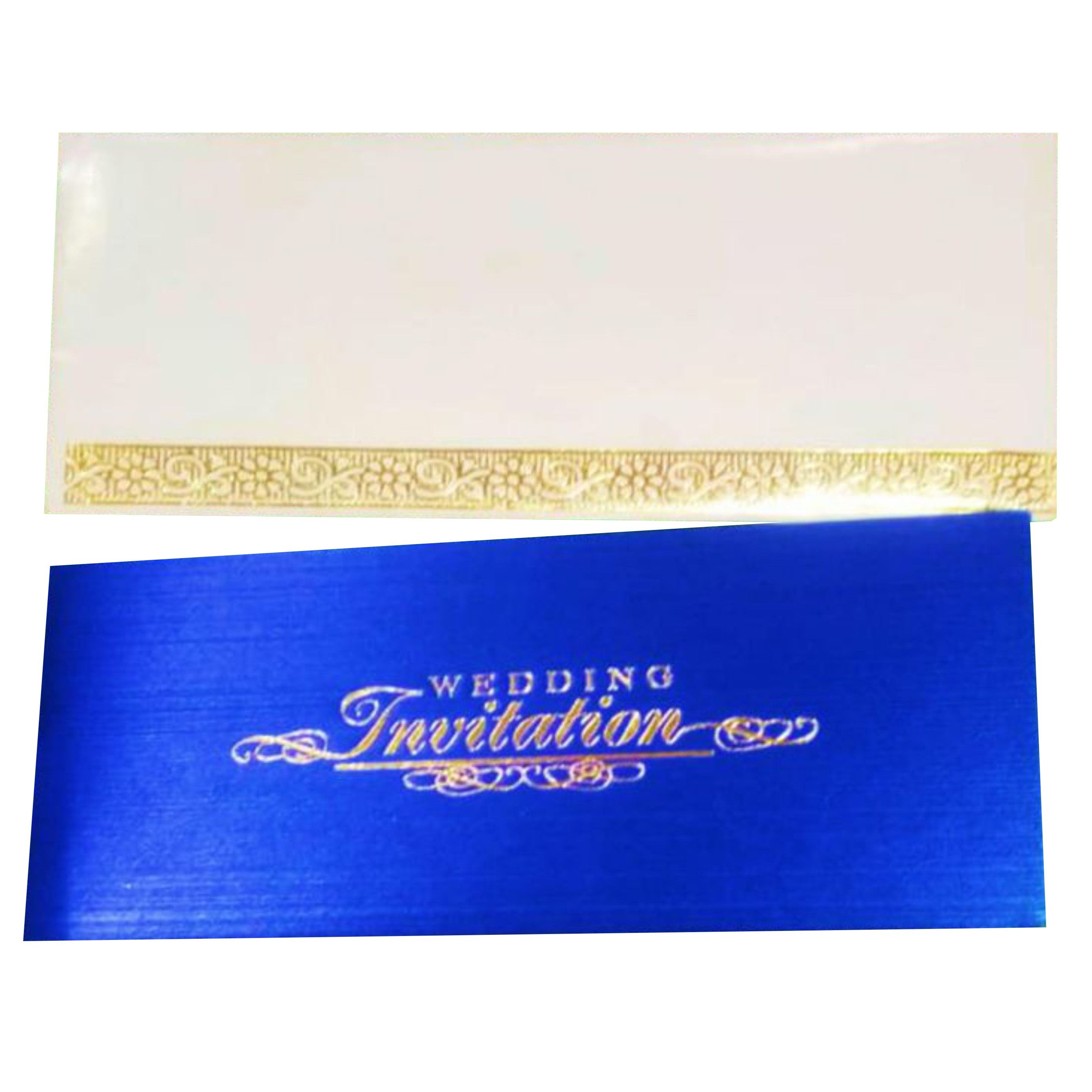 Elegant and attractive White personal envelope with gold border and blue cover invitation card! Buy now! &