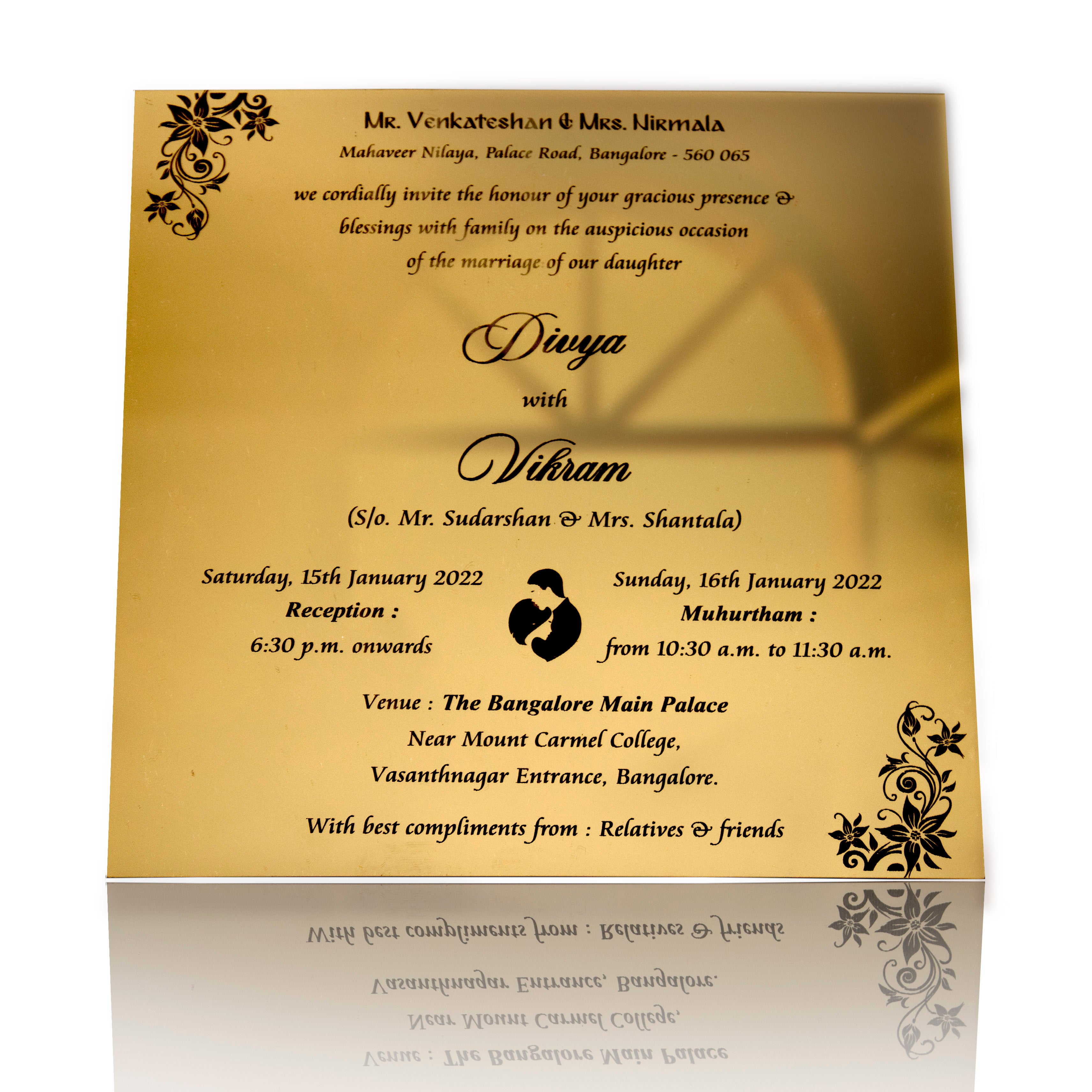 Gold Acrylic Floral Invitation Card With Blue Cover-KNAG3703B