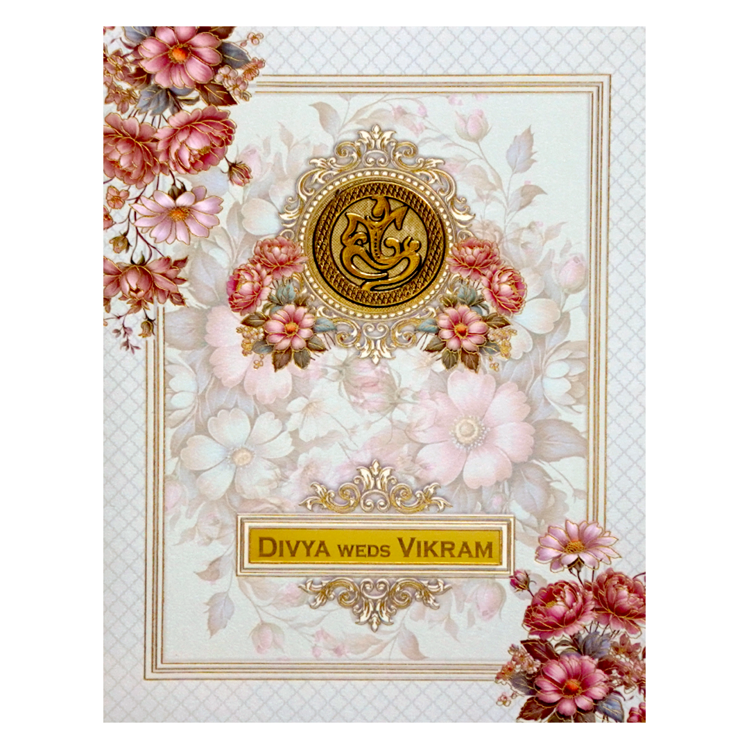 White Gray Floral Design Marriage card-KNKC4076