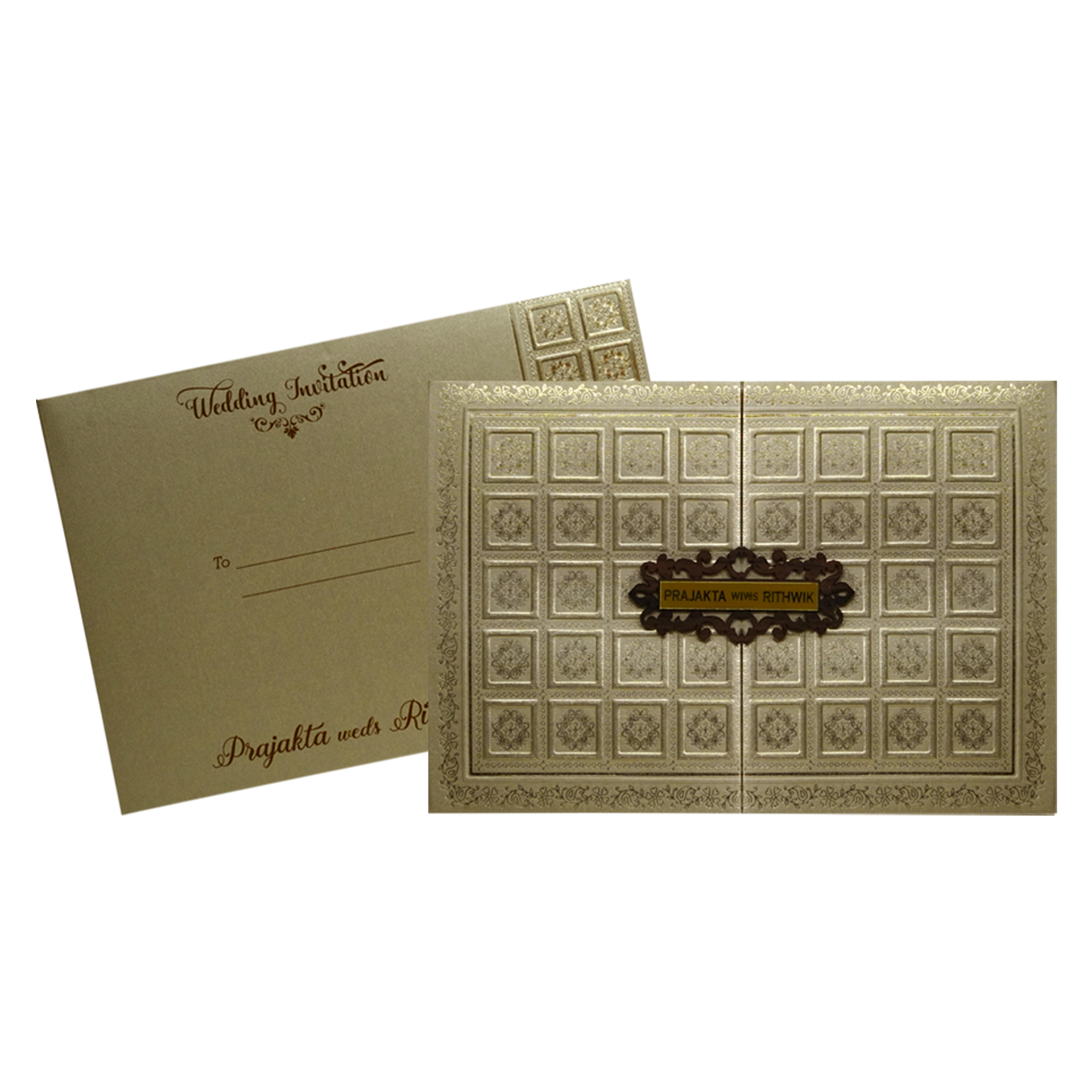 Metallic Light Brown Door Invitation-KSI12610