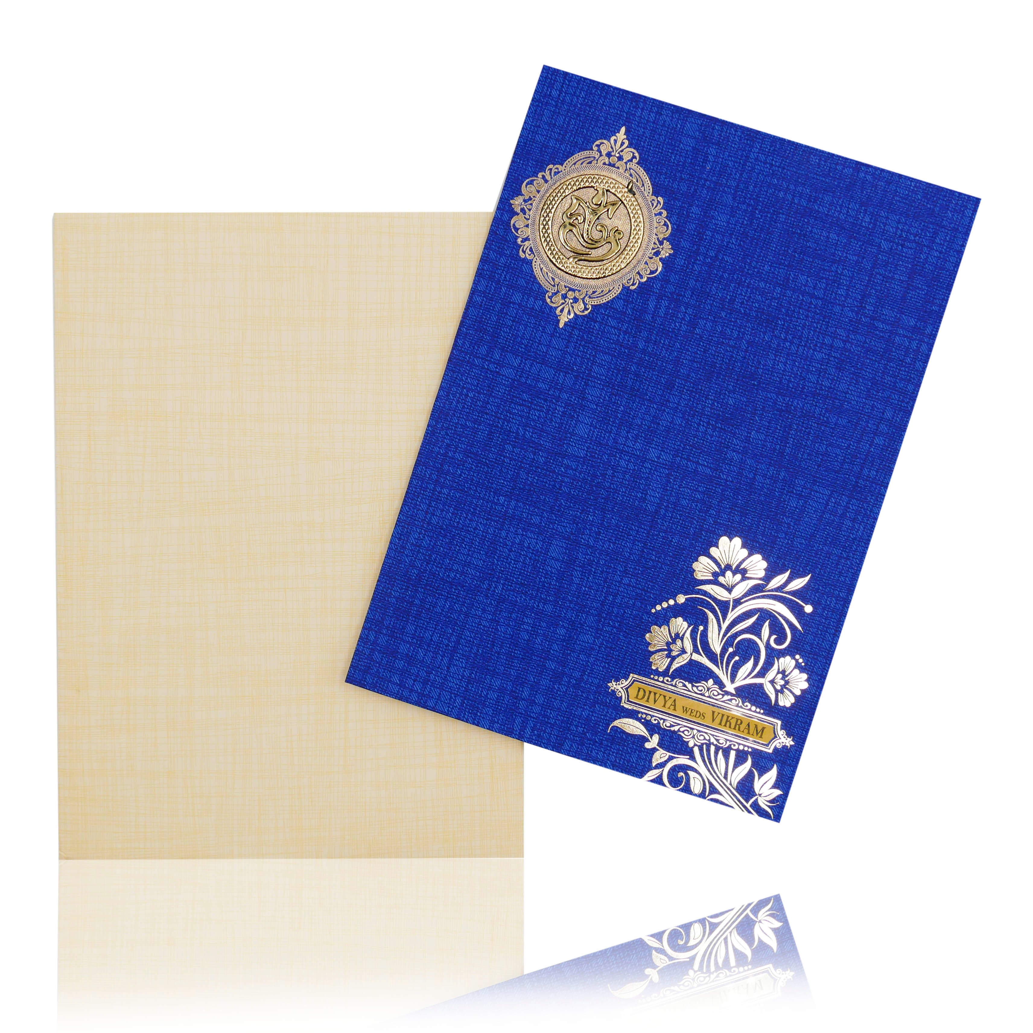 Blue Classic Paper Print Debonair White Floral Design With Name Plate-KNCP824B