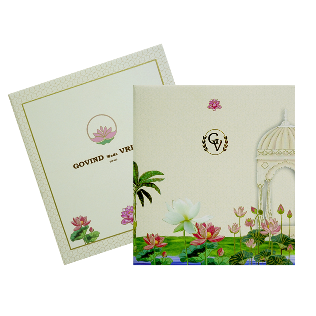 Cream Lotus Marriage Card-KBM04950