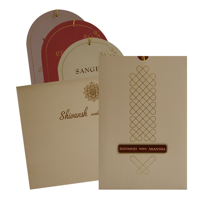 Light Brown Nameplate Wedding Card-KRC30080