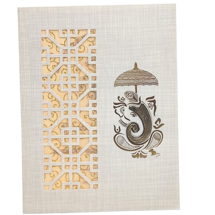 Grey Jumbo Metallic Laser Cut With Gold Wolly And Ganesha-KNK50191-King of Cards