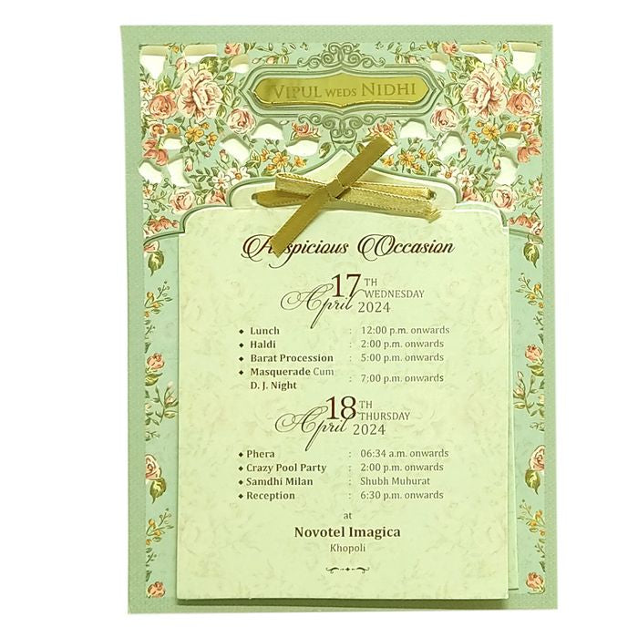 Light Soft Green Laser Cut Invitation-King of Cards