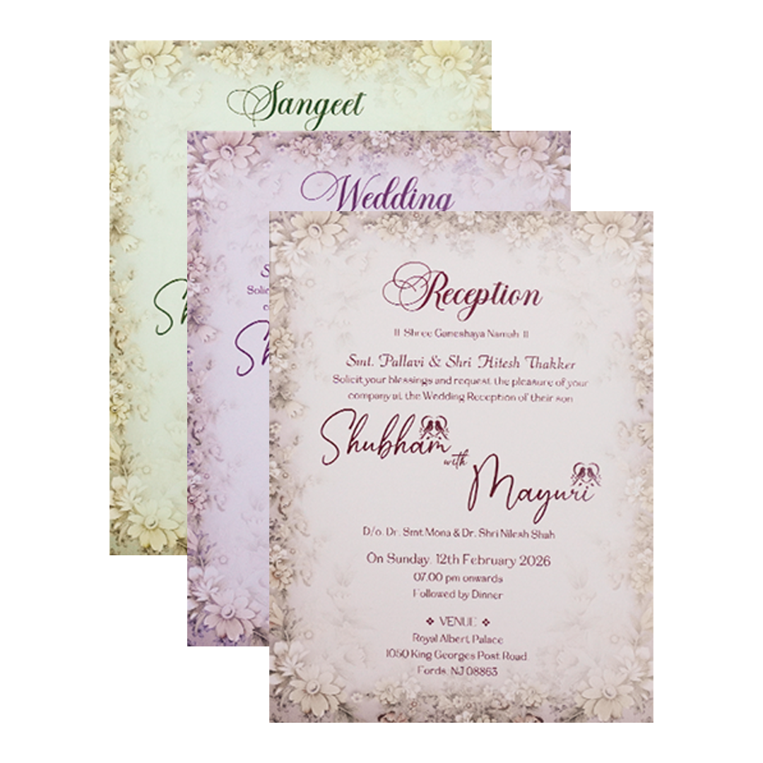 Cream Gold Floral Wedding Card-KSH73310