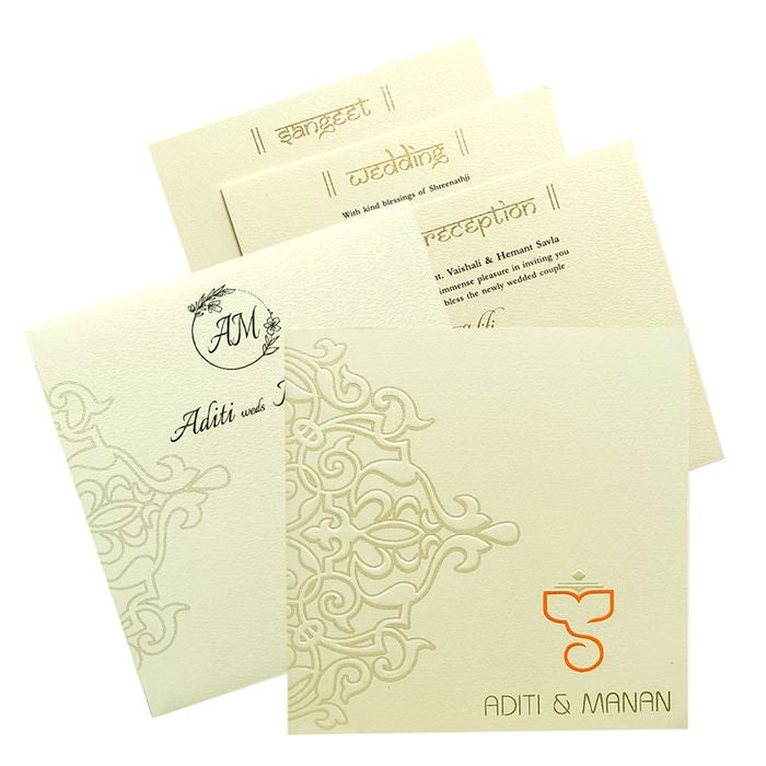 White Embossed Box Invitation Card-KRC29272