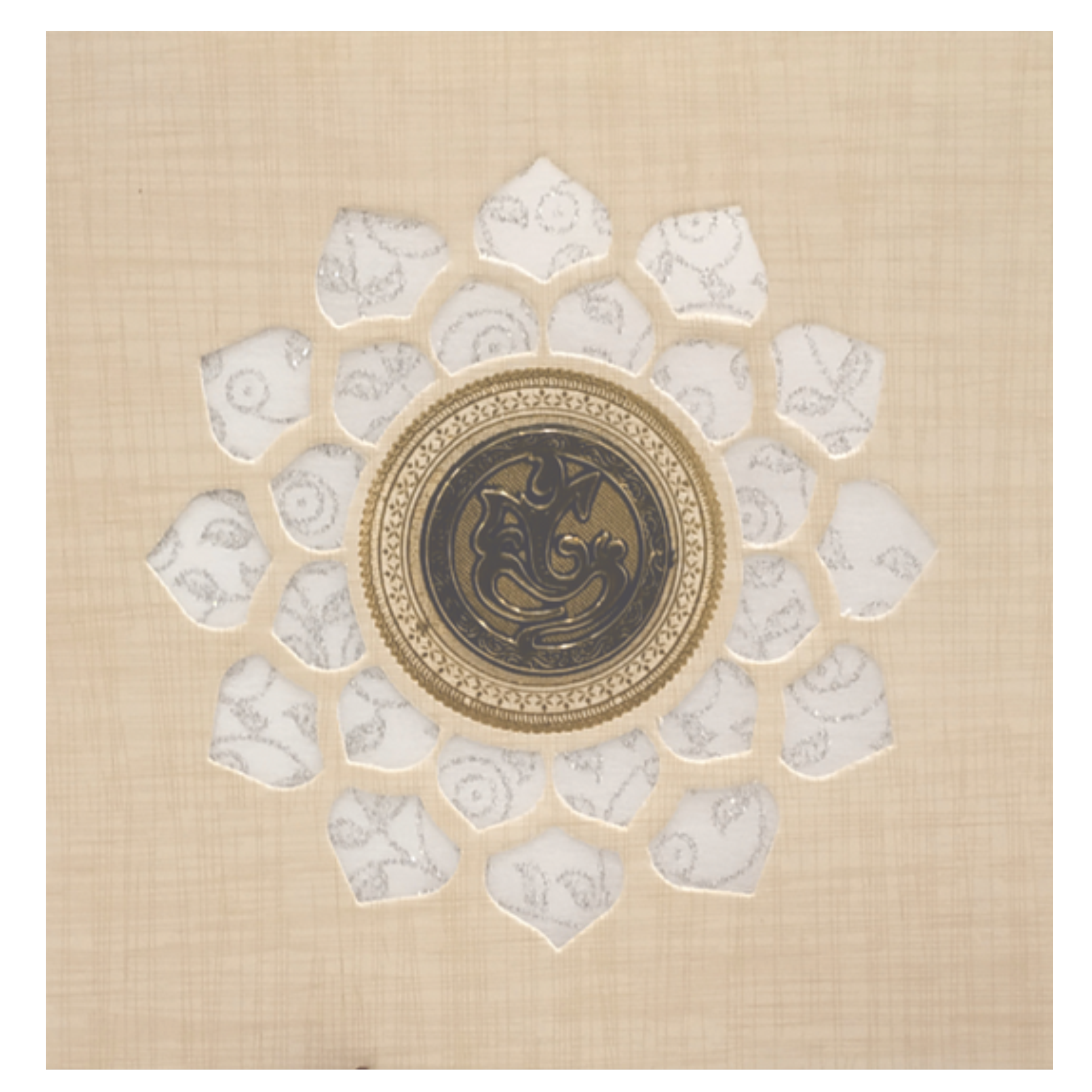 Sandal Metallic Wedding Card With White Wolly And Ganesha-KNRP4343S