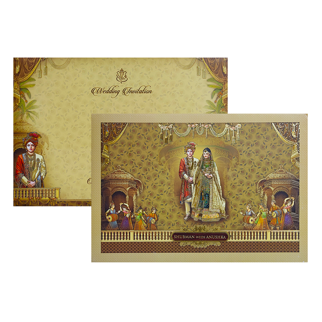 Antique Gold Bride Groom Padded Wedding Card Design-King of Cards