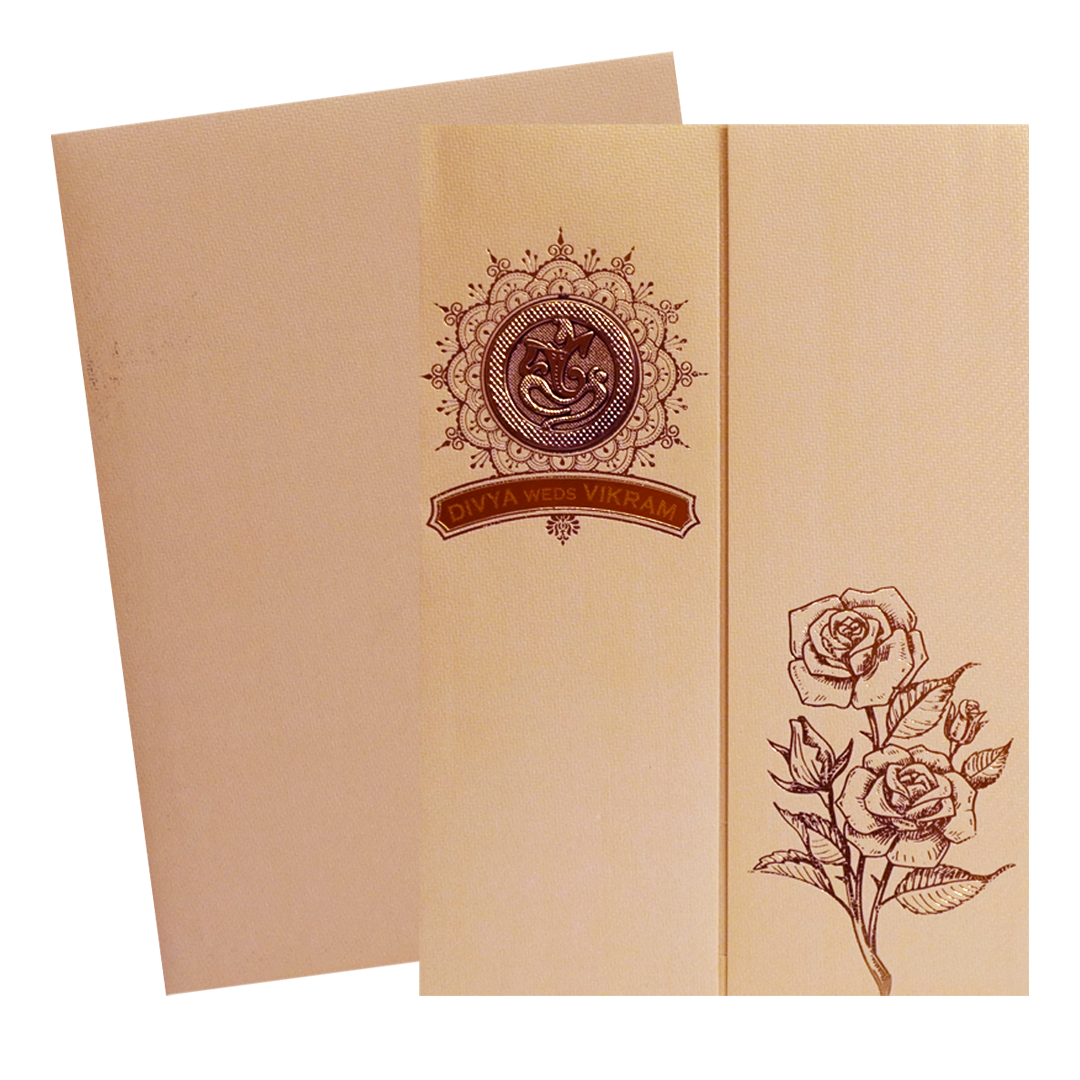 Cream Ganesha Door Wedding Card-King of Cards