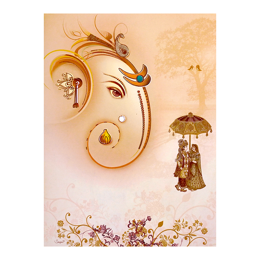 Cream Classic Ganesha With Bride and Groom Design-KNKC4026