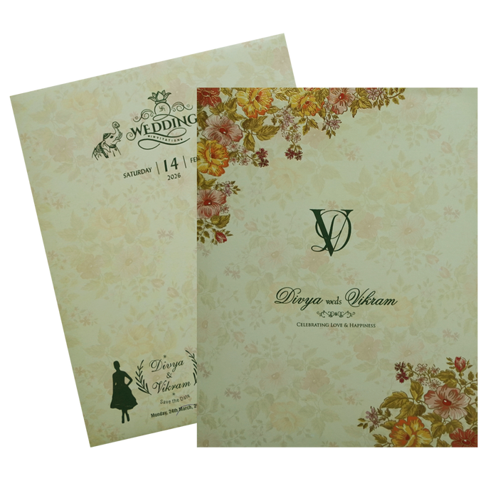 Light Green Jumbo Size Floral Wedding Card In Offset-KNKJ1091-King of Cards