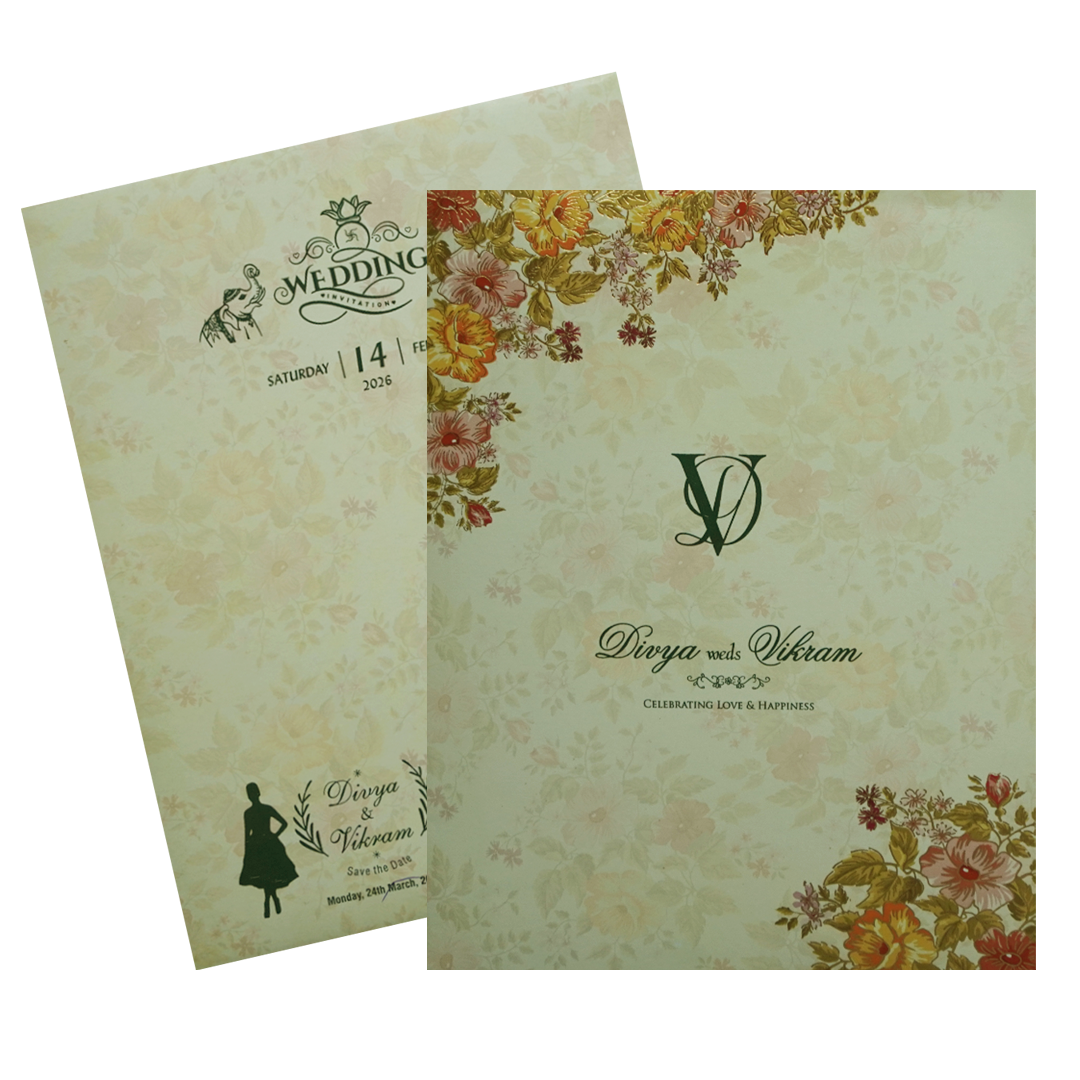 Light Green Jumbo Size Floral Wedding Card In Offset-KNKJ1091-King of Cards
