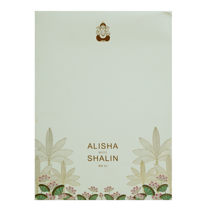 Cream Floral Lotus Wedding Card-King of Cards