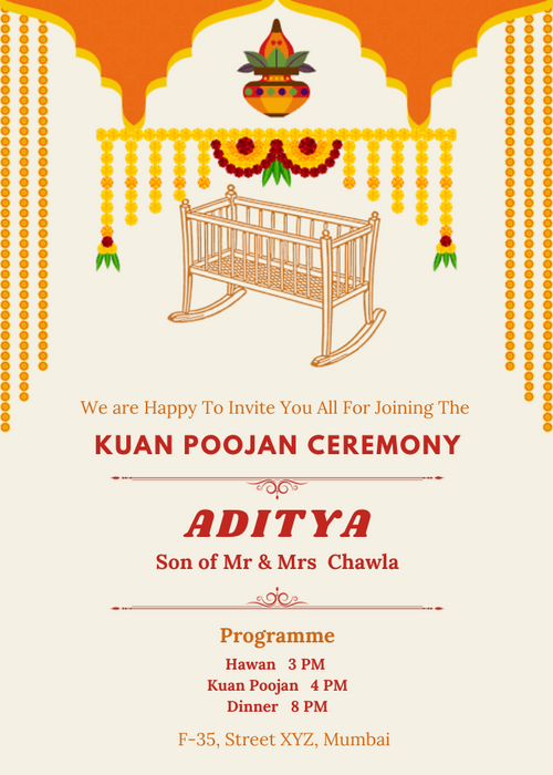 Golden Cradle Kuan Poojan Invitation-King of Cards