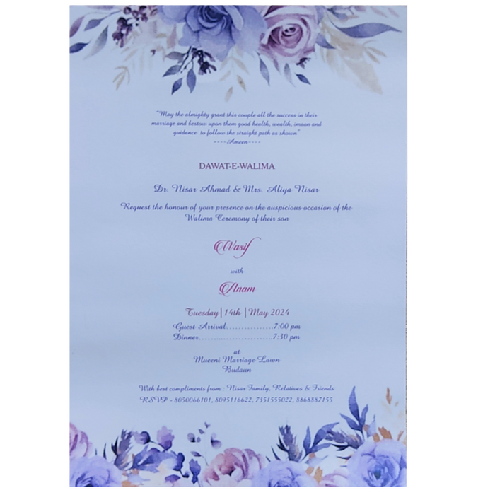 Violet Floral Scroll Invitation Card-King of Cards