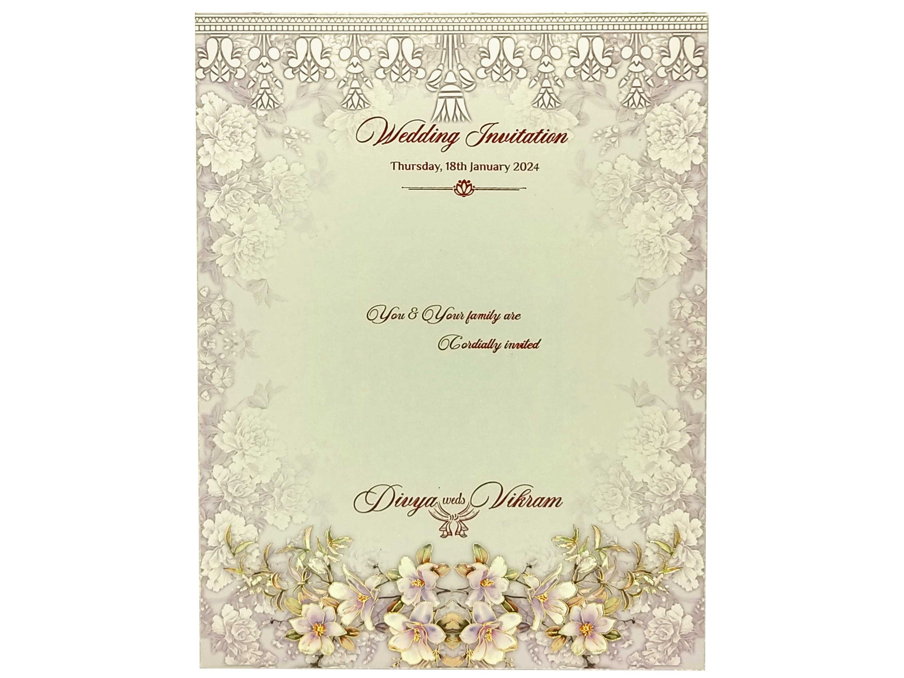 Lavender Floral Designer Padded Invitation Card-KNPO03AP