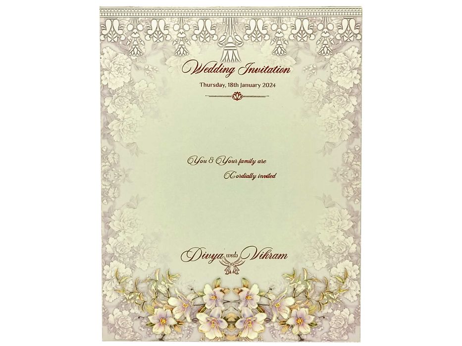 Lavender Floral Designer Padded Invitation Card-KNPO03AP-King of Cards