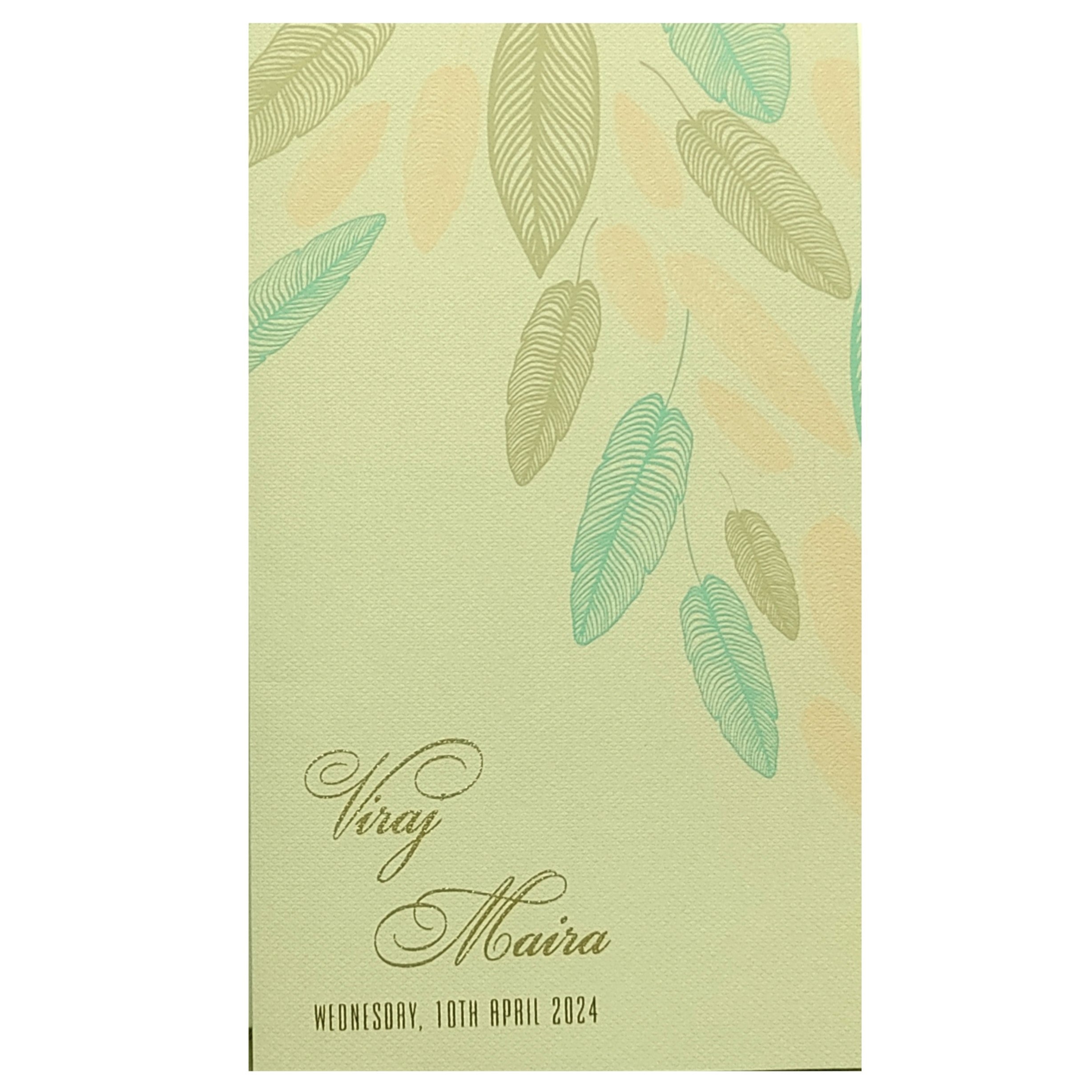 Beige Leaf Design Invitation Card-KRC29891
