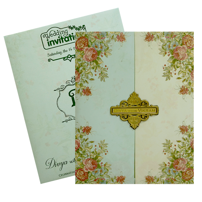 Green Cream Floral Door Nameplate Invitation Card-King of Cards