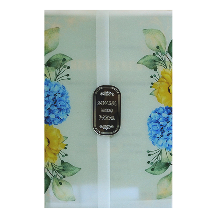 Blue Floral Tracing Nameplate Invitation Card-King of Cards