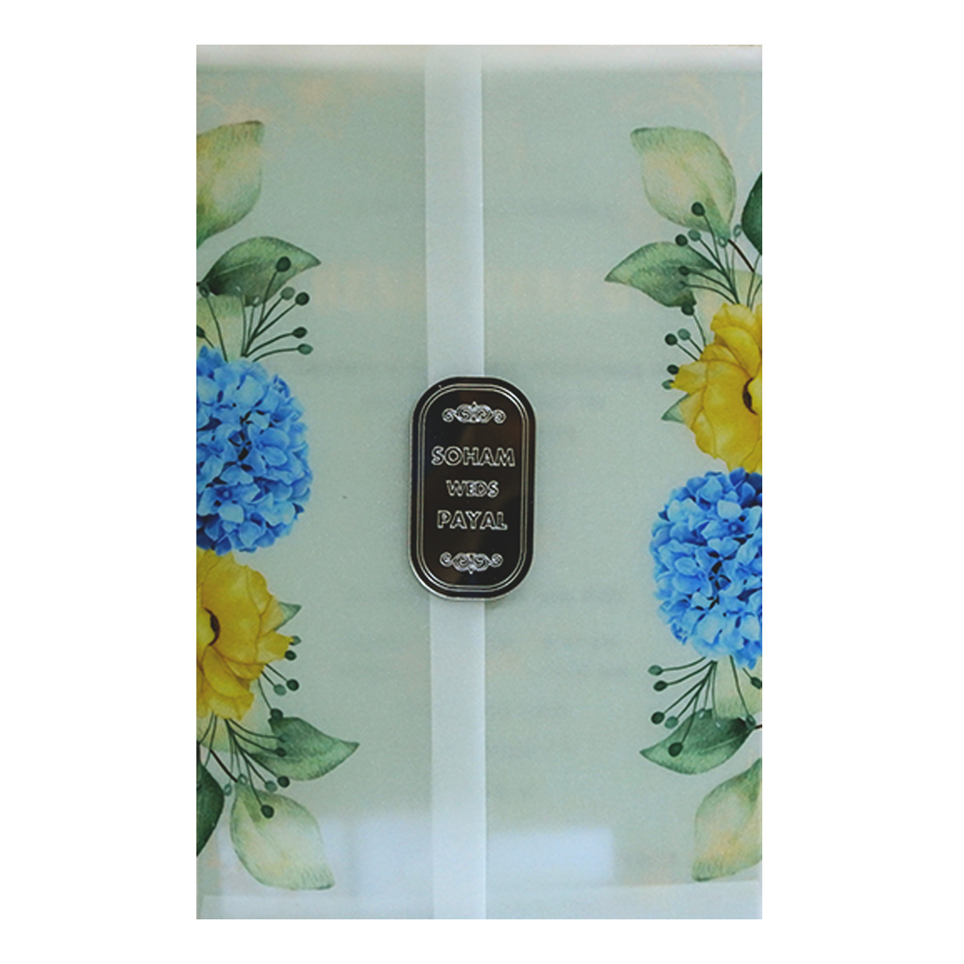 Blue Floral Tracing Nameplate Invitation Card-King of Cards