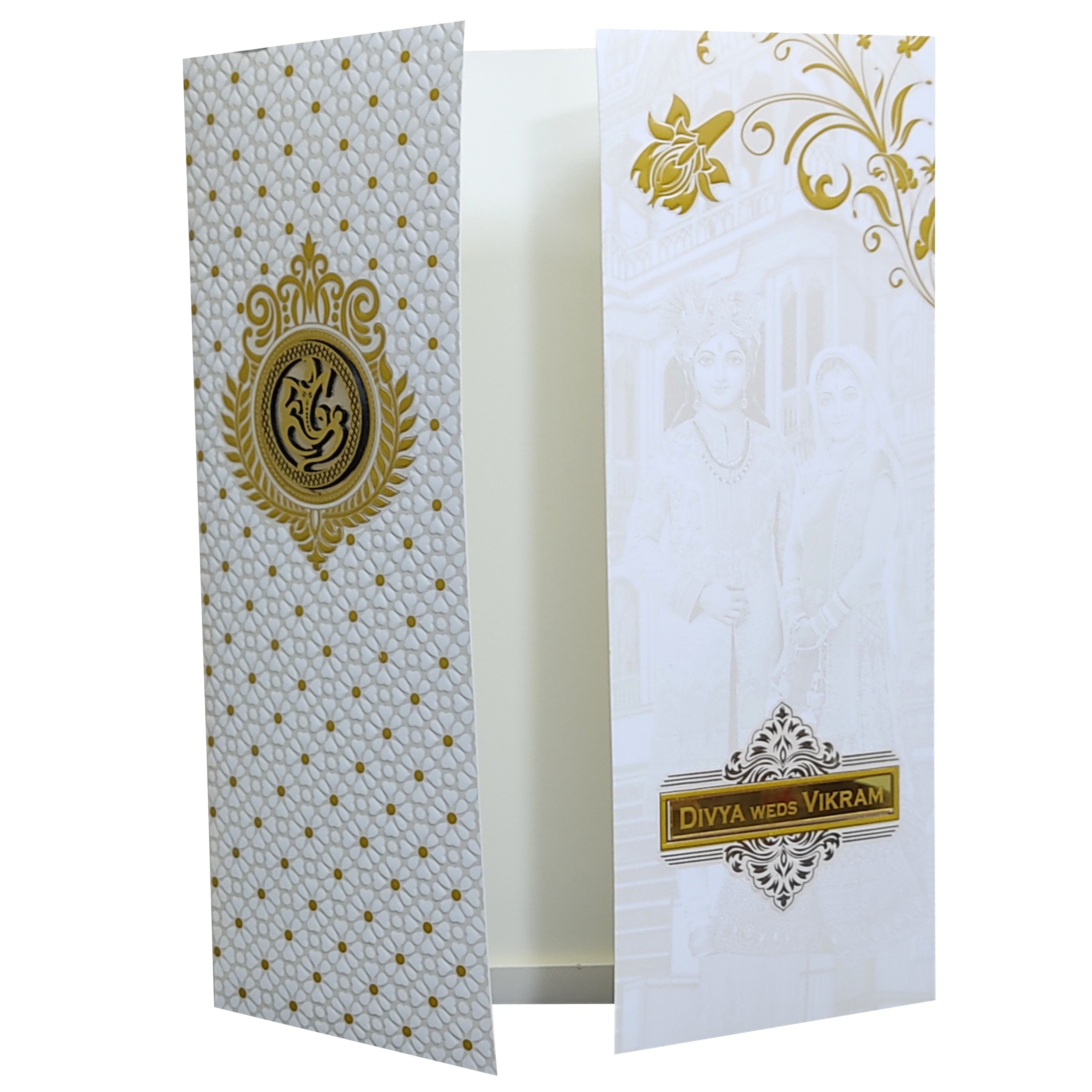 White Embossed Door Nameplate Invitation Card-KNJS2081