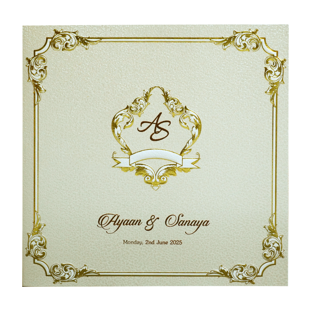 Pearl White Gold Floral Box Invitation Card-KRC30240