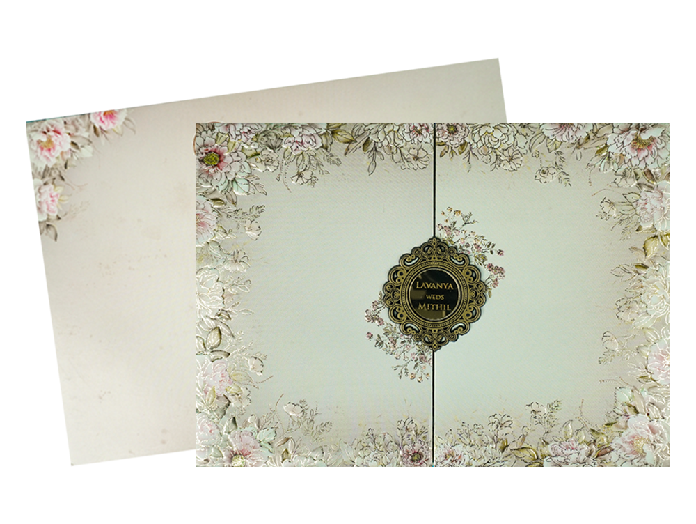 Check out Grey Floral Padded Wedding Card at best price. ✅WhatsApp Support ✅Express Delivery.|King of cards.